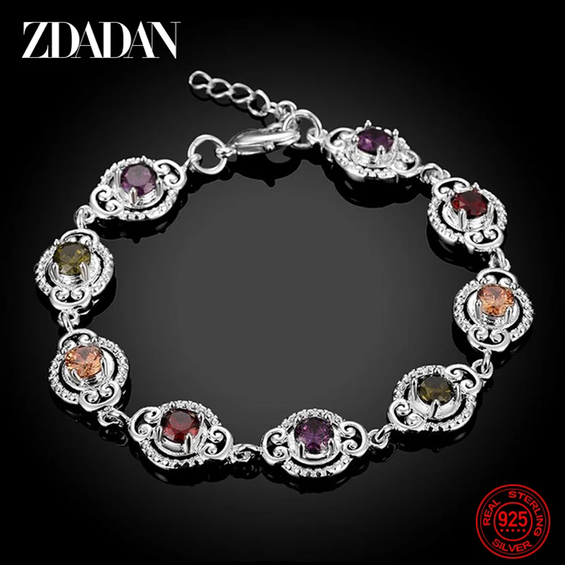 ZDADAN 925 Sterling Silver Fashion Crystal Charm Bracelet & Bangle For Women Simple Adjustable Bracelets Jewelry Party Gifts - Image 4
