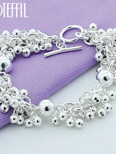DOTEFFIL 925 Sterling Silver Grapes More Beads Charm Bracelets Jewelry For Fashion Women Wedding Engagement Gift