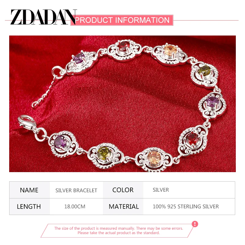 ZDADAN 925 Sterling Silver Fashion Crystal Charm Bracelet & Bangle For Women Simple Adjustable Bracelets Jewelry Party Gifts - Image 6