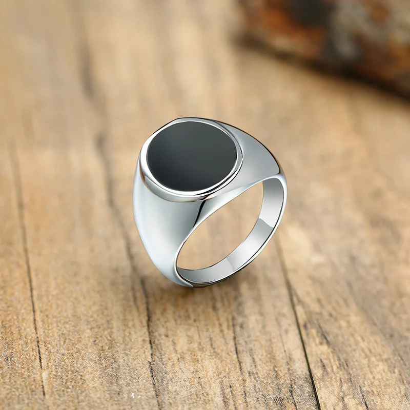 Ring for Men, Stainless Steel Square Signet Ring, Black Enamel Men's Pinky Rings,Gents Jewelry - Image 3