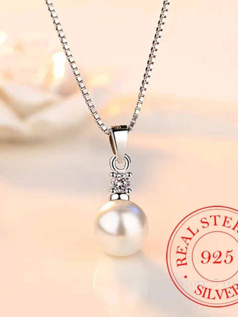 925 Sterling Silver New Ladies Fashion Jewelry High Quality Crystal Zircon Pearl Round Pendant Necklaces For Women Length 45CM