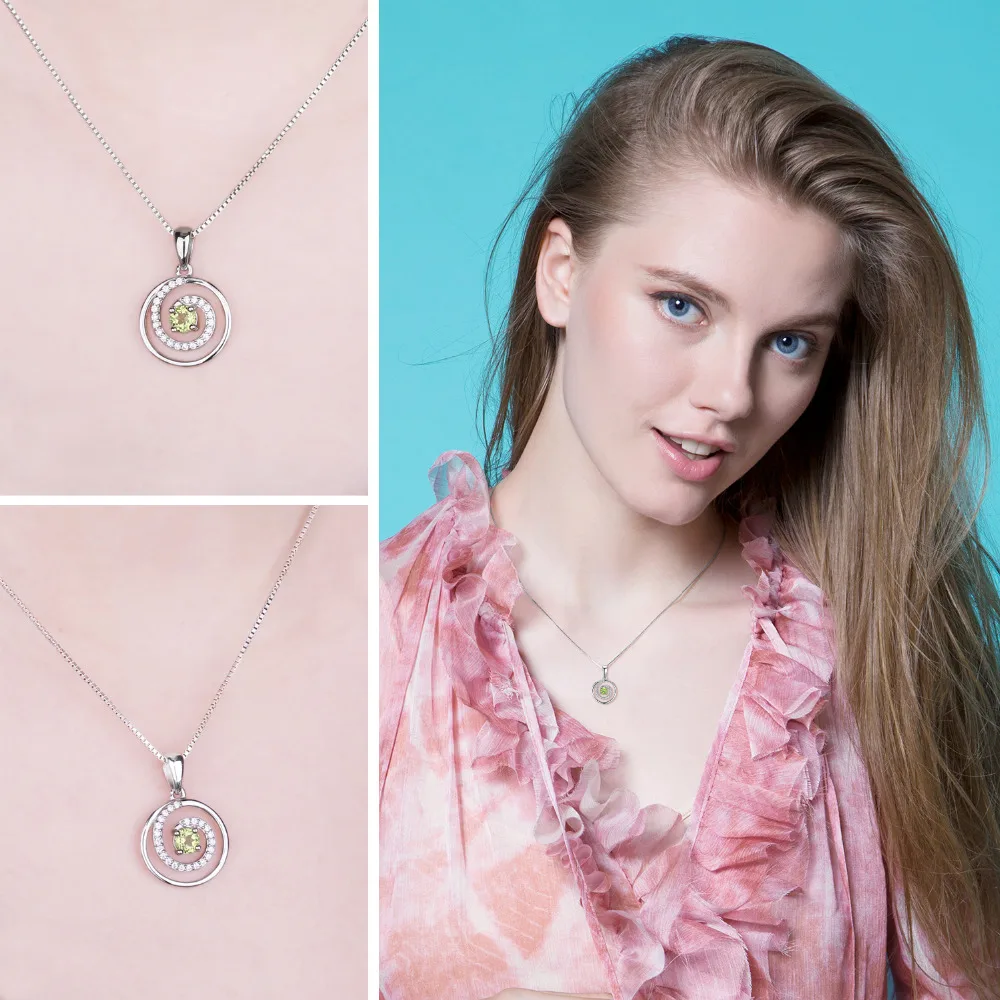 JewelryPalace Circle Round Natural Peridot 925 Sterling Silver Pendant Necklace for Women Fashion Gemstone Choker Without Chain - Image 3