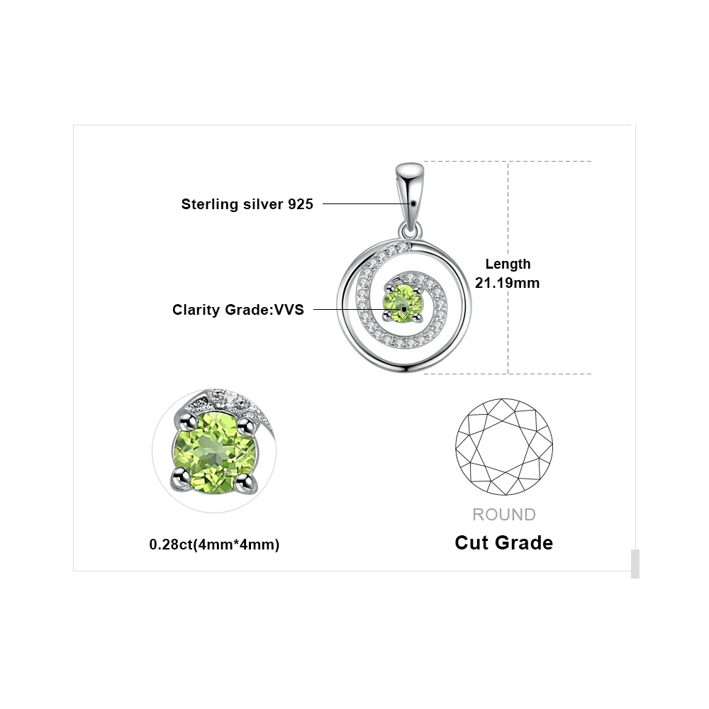 JewelryPalace Circle Round Natural Peridot 925 Sterling Silver Pendant Necklace for Women Fashion Gemstone Choker Without Chain - Image 5