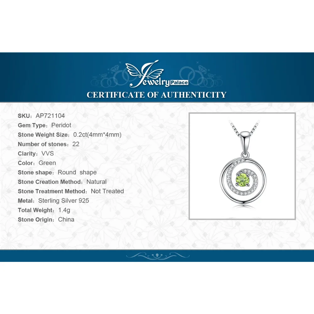 JewelryPalace Circle Round Natural Peridot 925 Sterling Silver Pendant Necklace for Women Fashion Gemstone Choker Without Chain - Image 6