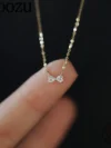 WOOZU Genuine 925 Sterling Silver Romantic 14k Gold Plated Shiny Zircon Bow Love Chain Necklace for Women Charming Party Jewelry