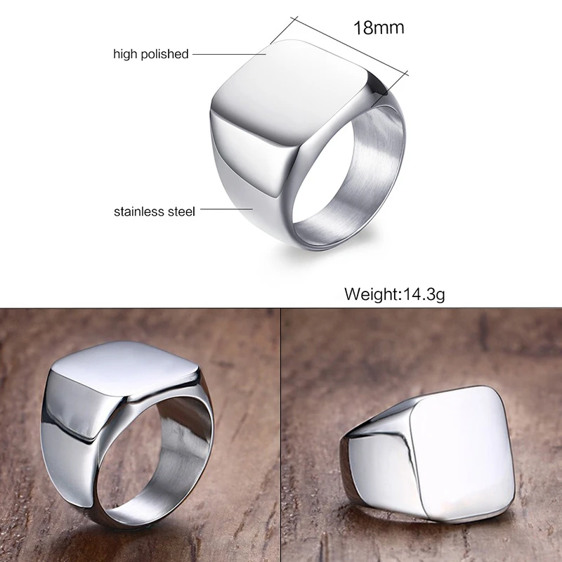 Vnox Retro Initials Signet Ring for Men 18mm Bulky Heavy Stamp Male Band Stainless Steel Letters Custom Jewelry Gift for Him - Image 4