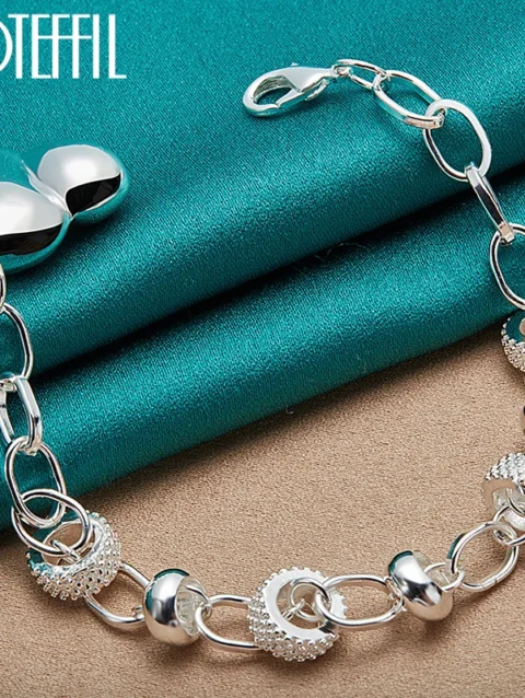 DOTEFFIL 925 Sterling Silver Heart Love Chain Bracelet For Women Wedding Engagement Party Fashion Jewelry