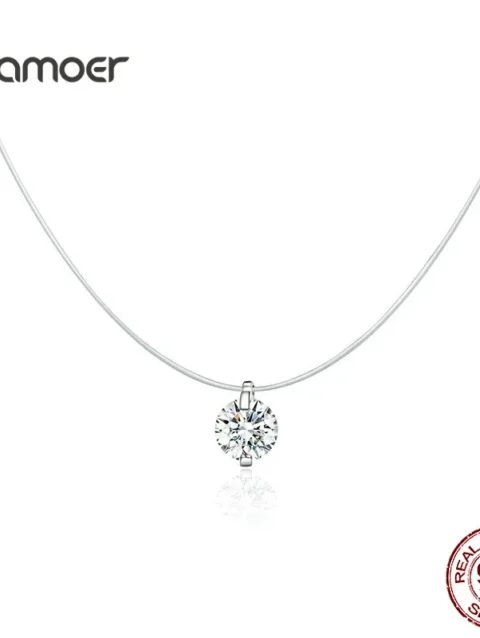 BAMOER Silver Invisible Chain Necklaces pendants Rhinestone Choker Necklaces Transparent Fishing Line Collier Femme SCN332