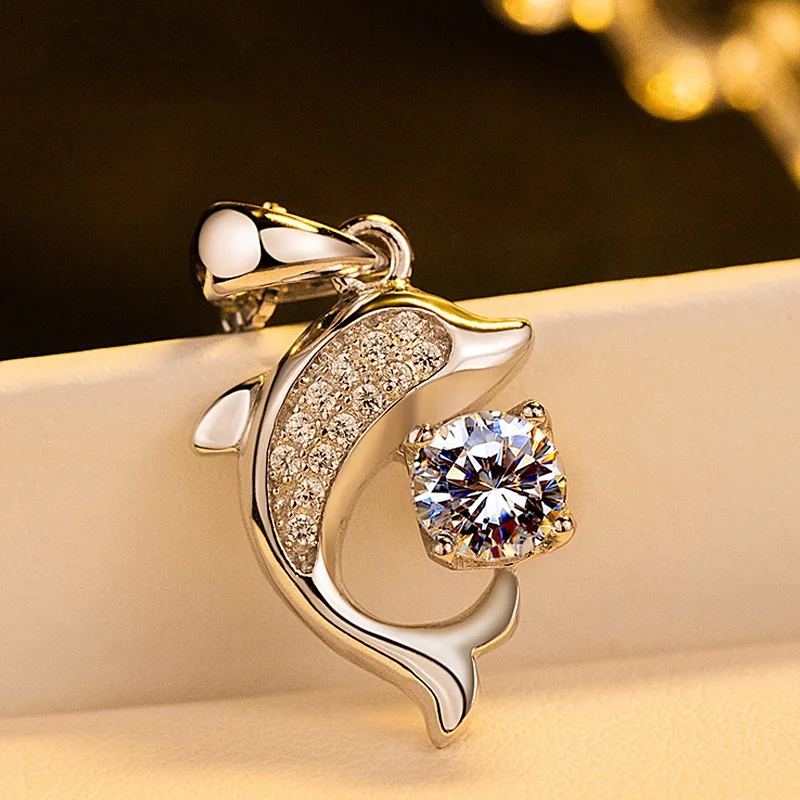 Real 925 Sterling Silver Jewelry Crystal Dolphin Charm Box Chain Pendants&Necklaces Choker Necklace For Women Wedding Party Gift - Image 3