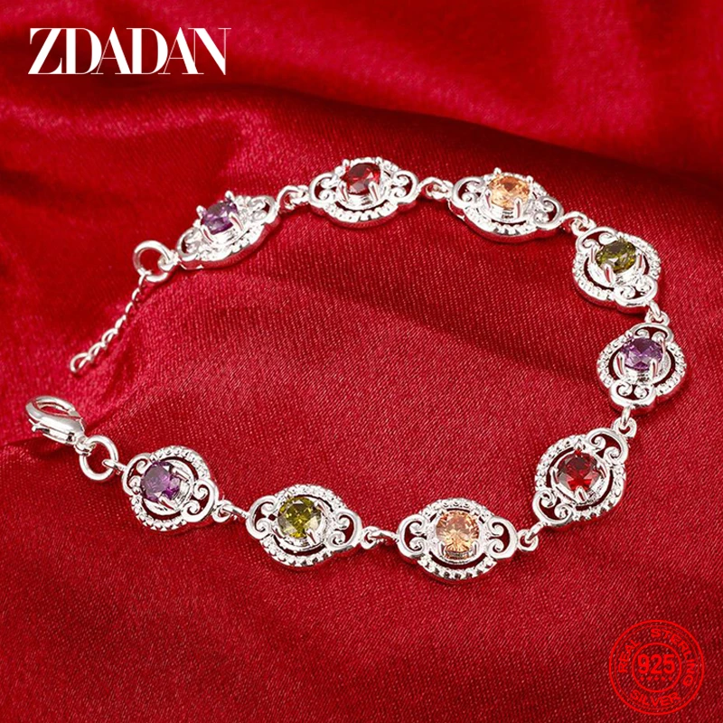 ZDADAN 925 Sterling Silver Fashion Crystal Charm Bracelet & Bangle For Women Simple Adjustable Bracelets Jewelry Party Gifts - Image 3