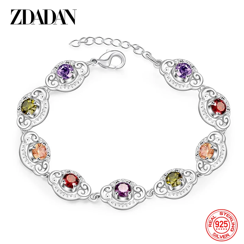 ZDADAN 925 Sterling Silver Fashion Crystal Charm Bracelet & Bangle For Women Simple Adjustable Bracelets Jewelry Party Gifts - Image 2