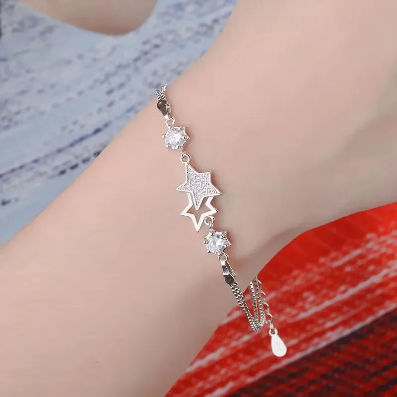 Original designer 925 Sterling Silver Elegant Charm Crystal Star Bracelets for Women Jewelry Fashion Party Wedding Accessories - Image 4