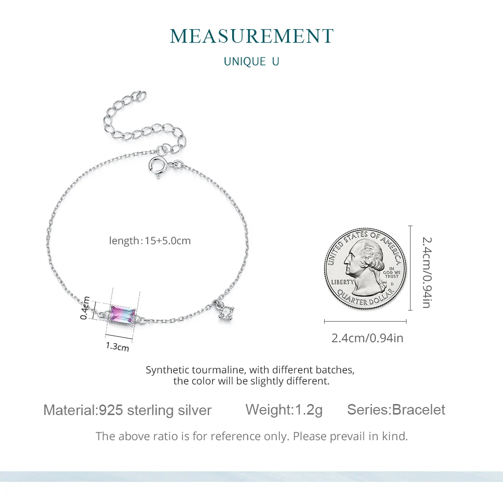 Bamoer 925 Sterling Silver Synthetic Tourmaline Bracelet for Women Fine Jewelry Fashion Adjustable Bracelet Fine Jewelry BSB092 - Image 5