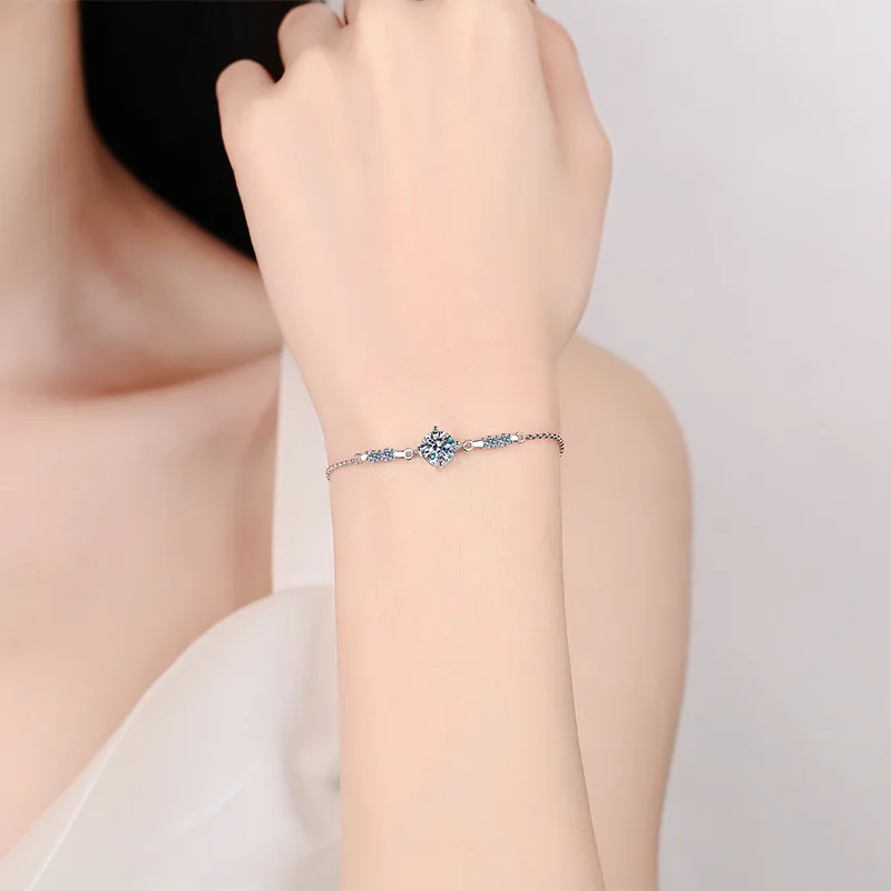 1 Carat Moissanite 925 Sterling Silver Women Bracelet Round Cut Bracelet White Gemstone Anniversary Jewelry 2023 - Image 4