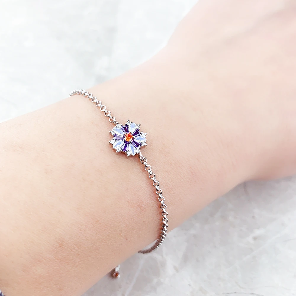 Bracelet Flowers Colourful Stones Spring Brand New Link Chain 925 Sterling Silver Jewelry Lucky Gift For Women - Image 6
