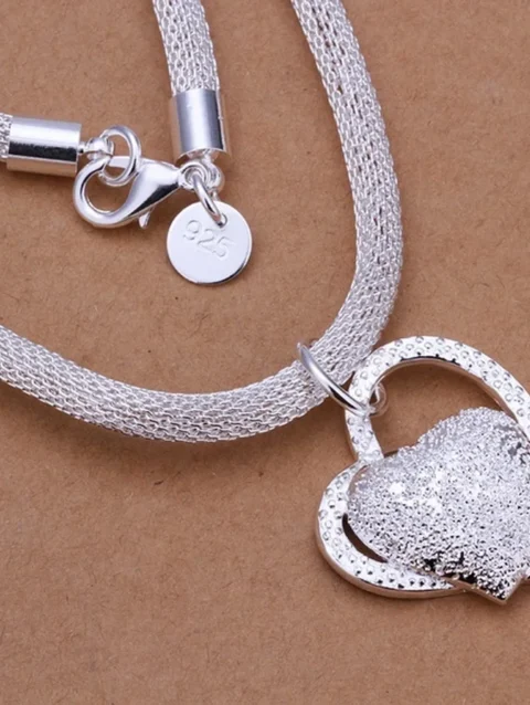 925 Sterling Silver Necklace Gorgeous Charm Fashion Heart Wedding Lady Love for Women Noble Luxury 18 Inches 45cm Jewelry