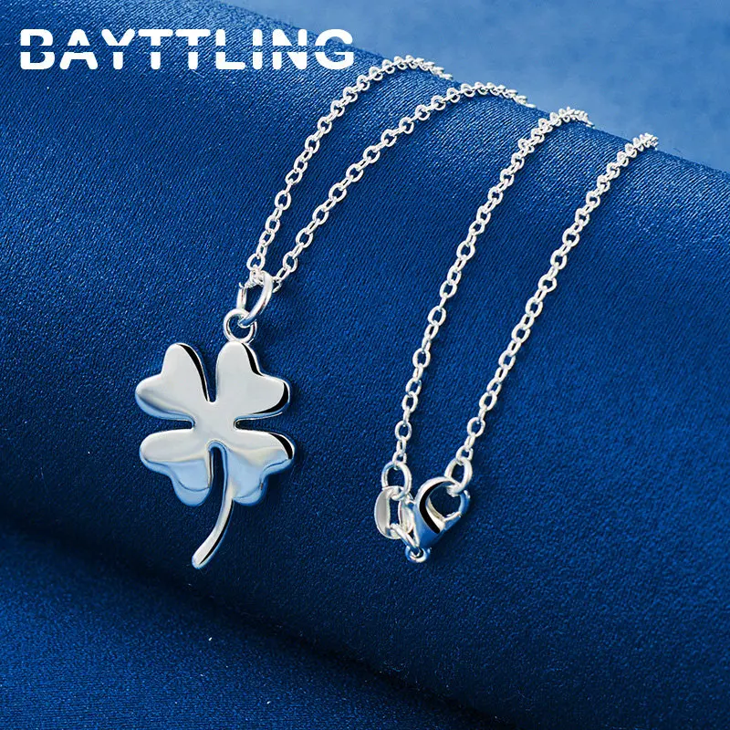 Charm 925 Sterling Silver 16-30 Inches Fine Four Leaf Clover Necklace For Women Fashion Wedding Gifts Jewelry Party - Image 3
