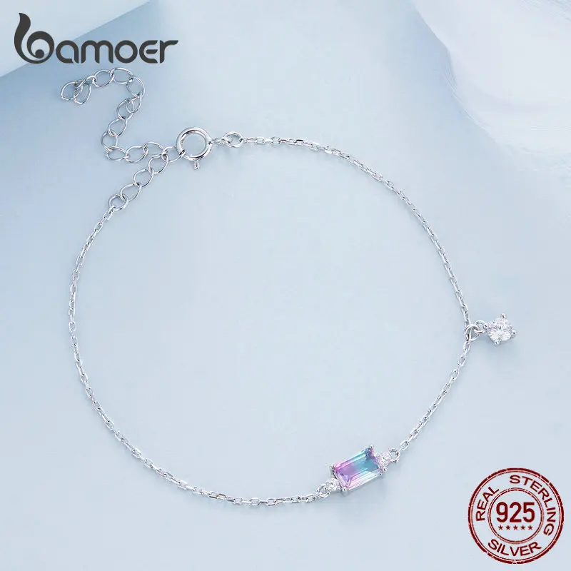 Bamoer 925 Sterling Silver Synthetic Tourmaline Bracelet for Women Fine Jewelry Fashion Adjustable Bracelet Fine Jewelry BSB092 - Image 3