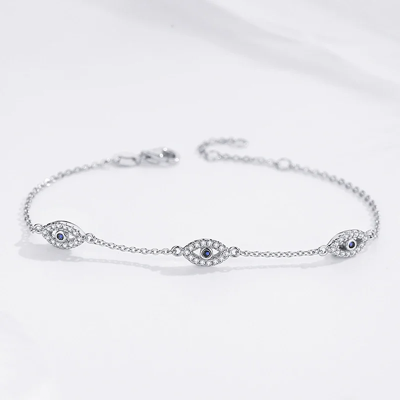 KALETINE Luxury Evil Eye Charm Bracelet for Women 925 Sterling Silver Shiny Cut Cubic Zircon CZ Adjustable Bangles Jewelry Gift - Image 2