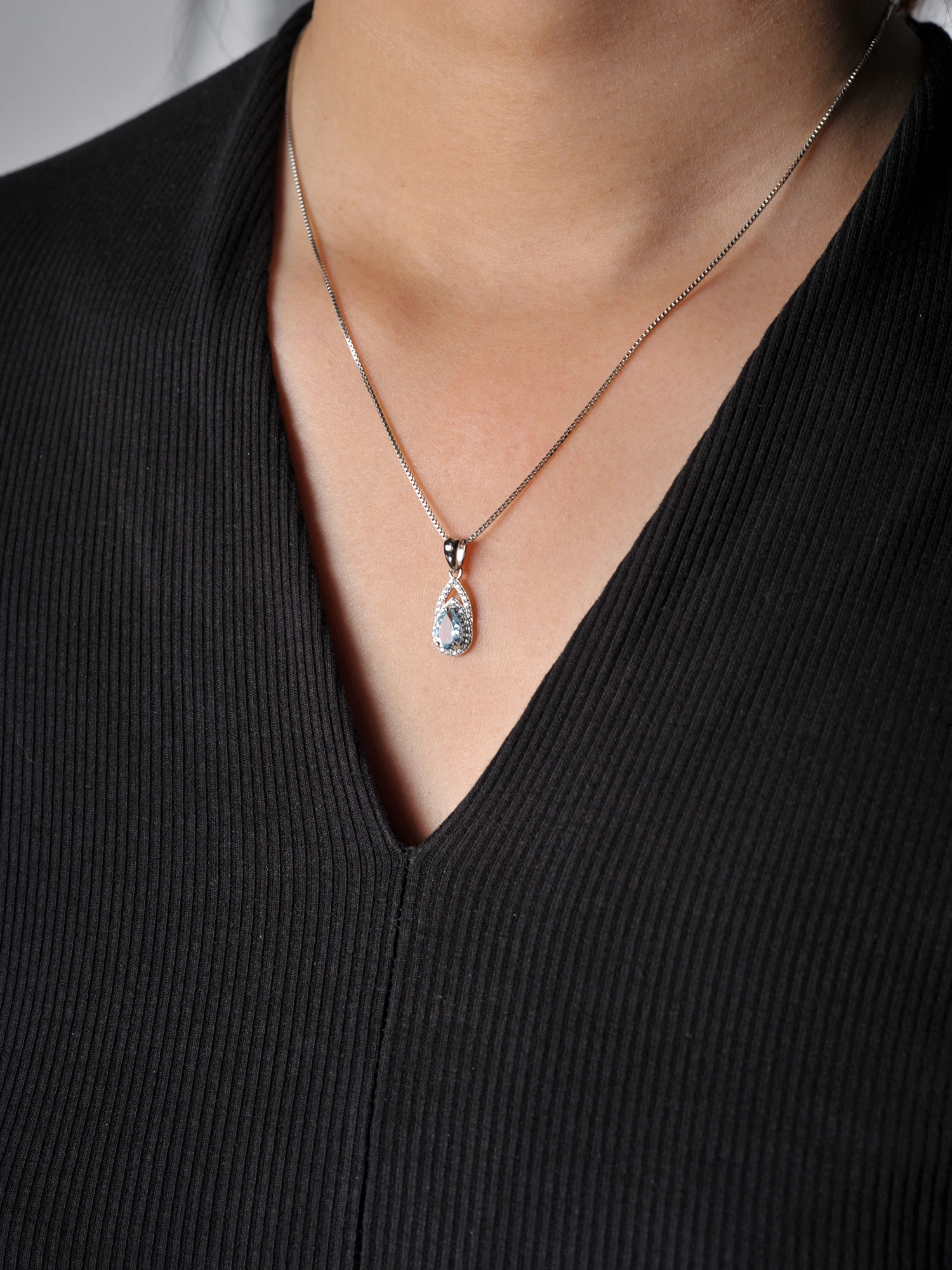 Potiy Pear Natural Sky Blue Topaz Pendant Necklace No Chain 925 Sterling Silver For Women Daily Party Jewelry - Image 4