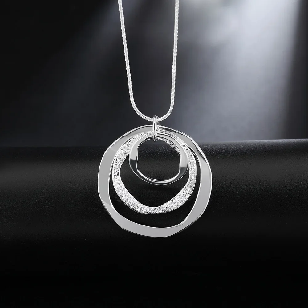 Charms nobel 925 Sterling Silver Bohemia three circle pendant Necklace For Women fashion Wedding Jewelry party Christmas gifts - Image 4