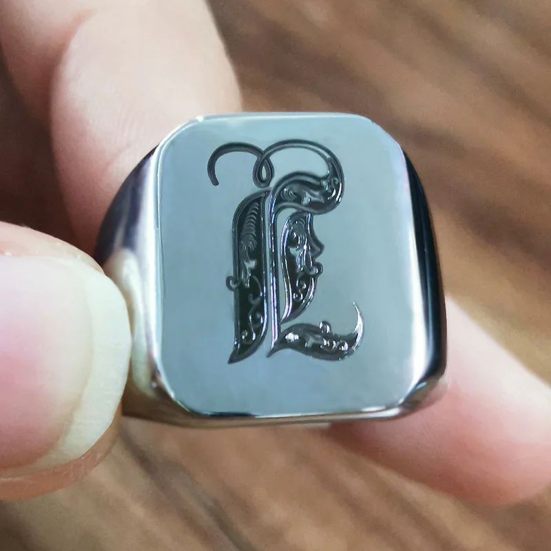 Vnox Retro Initials Signet Ring for Men 18mm Bulky Heavy Stamp Male Band Stainless Steel Letters Custom Jewelry Gift for Him - Image 3