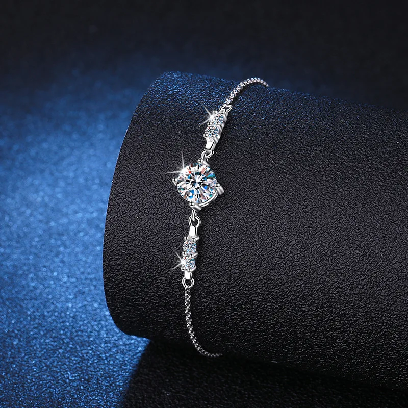 1 Carat Moissanite 925 Sterling Silver Women Bracelet Round Cut Bracelet White Gemstone Anniversary Jewelry 2023 - Image 2