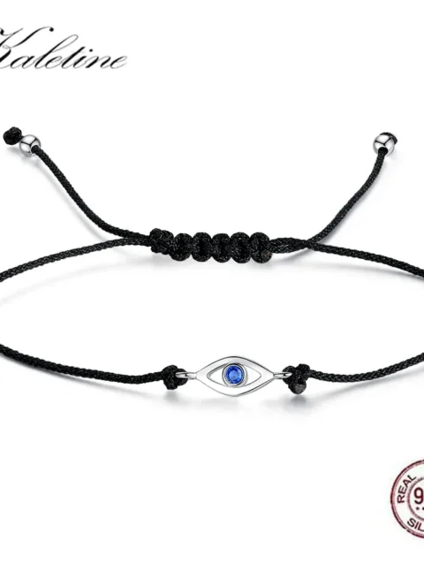 KALETINE Evil Eye Bracelet Pure 925 Sterling Silver Bracelets for Women Blue CZ Turkey Men Jewelry Black Adjustable Rope Chain