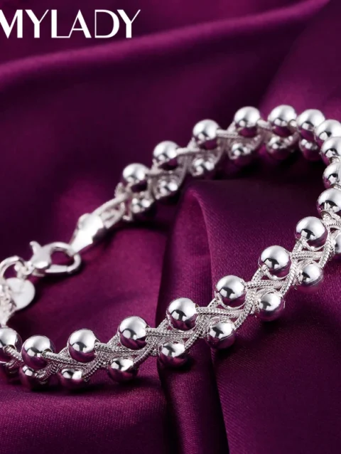 Charm 925 Sterling Silver Bracelets for Women Fine Braided beads Chain Fashion Wedding Party Christmas Gift High Quality Jewelry