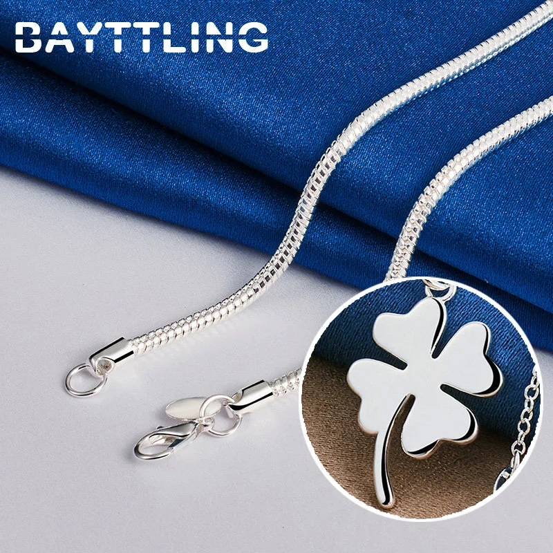 Charm 925 Sterling Silver 16-30 Inches Fine Four Leaf Clover Necklace For Women Fashion Wedding Gifts Jewelry Party - Image 6
