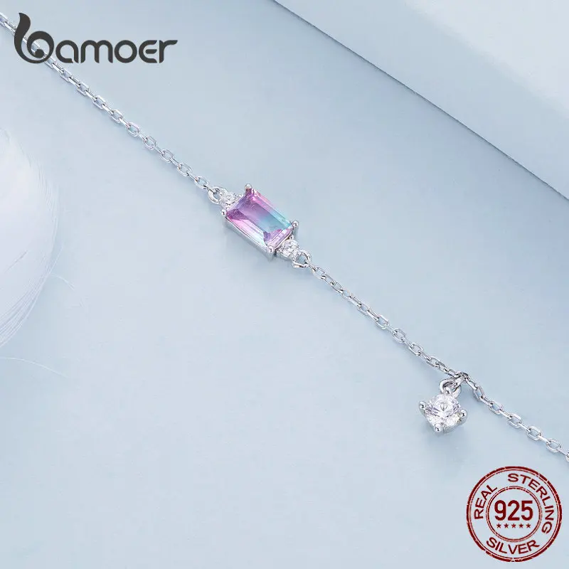 Bamoer 925 Sterling Silver Synthetic Tourmaline Bracelet for Women Fine Jewelry Fashion Adjustable Bracelet Fine Jewelry BSB092 - Image 4