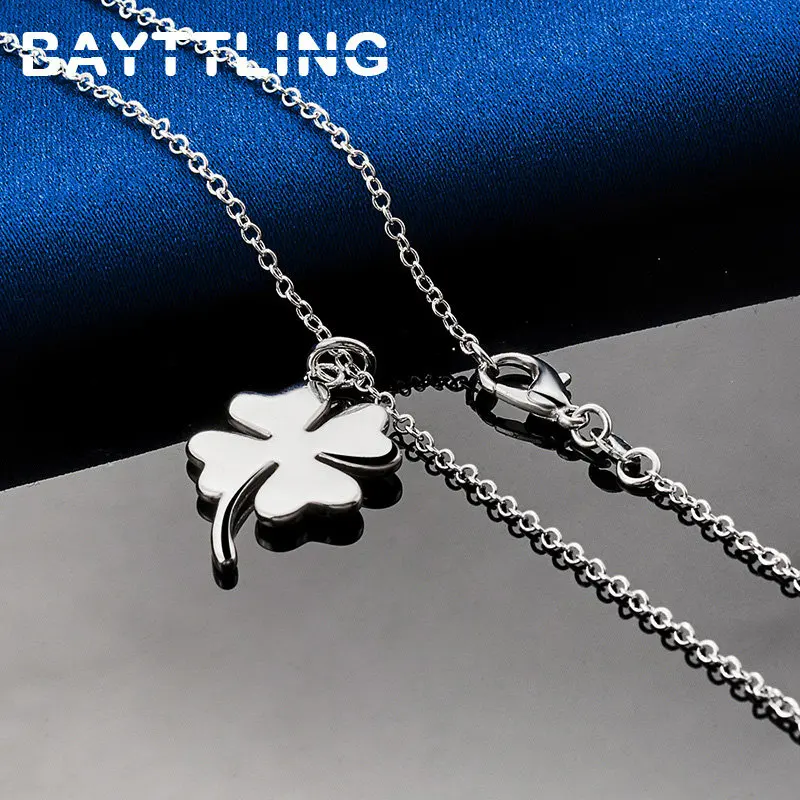 Charm 925 Sterling Silver 16-30 Inches Fine Four Leaf Clover Necklace For Women Fashion Wedding Gifts Jewelry Party - Image 5