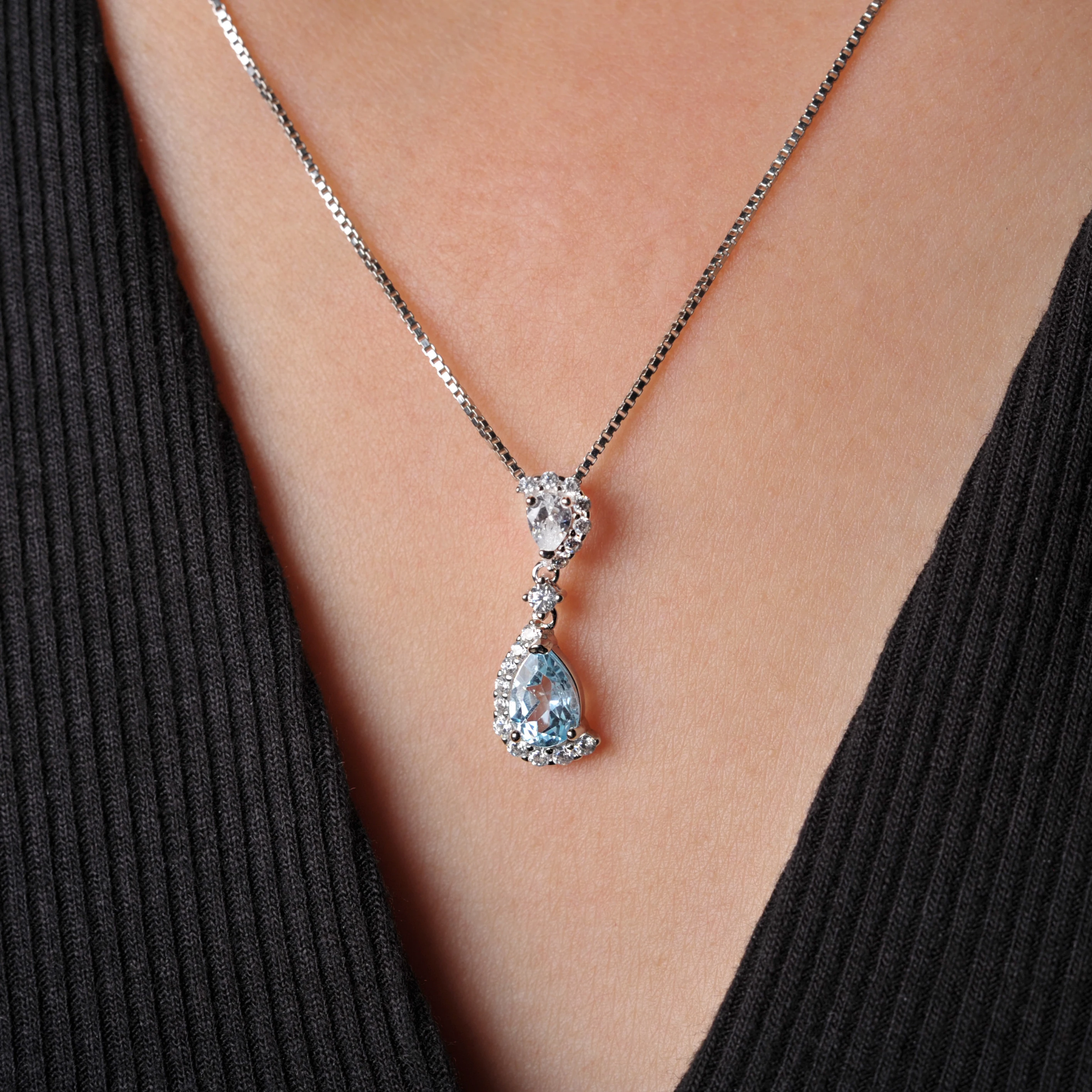 Potiy Pear Natural Sky Blue Topaz 925 Sterling Silver Pendant Necklace Gemstone Statement Women Without Chain valentines gift - Image 3