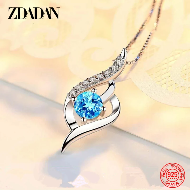 ZDADAN 925 Silver Blue Crystal Necklace Chain For Women Wedding Jewelry - Image 2