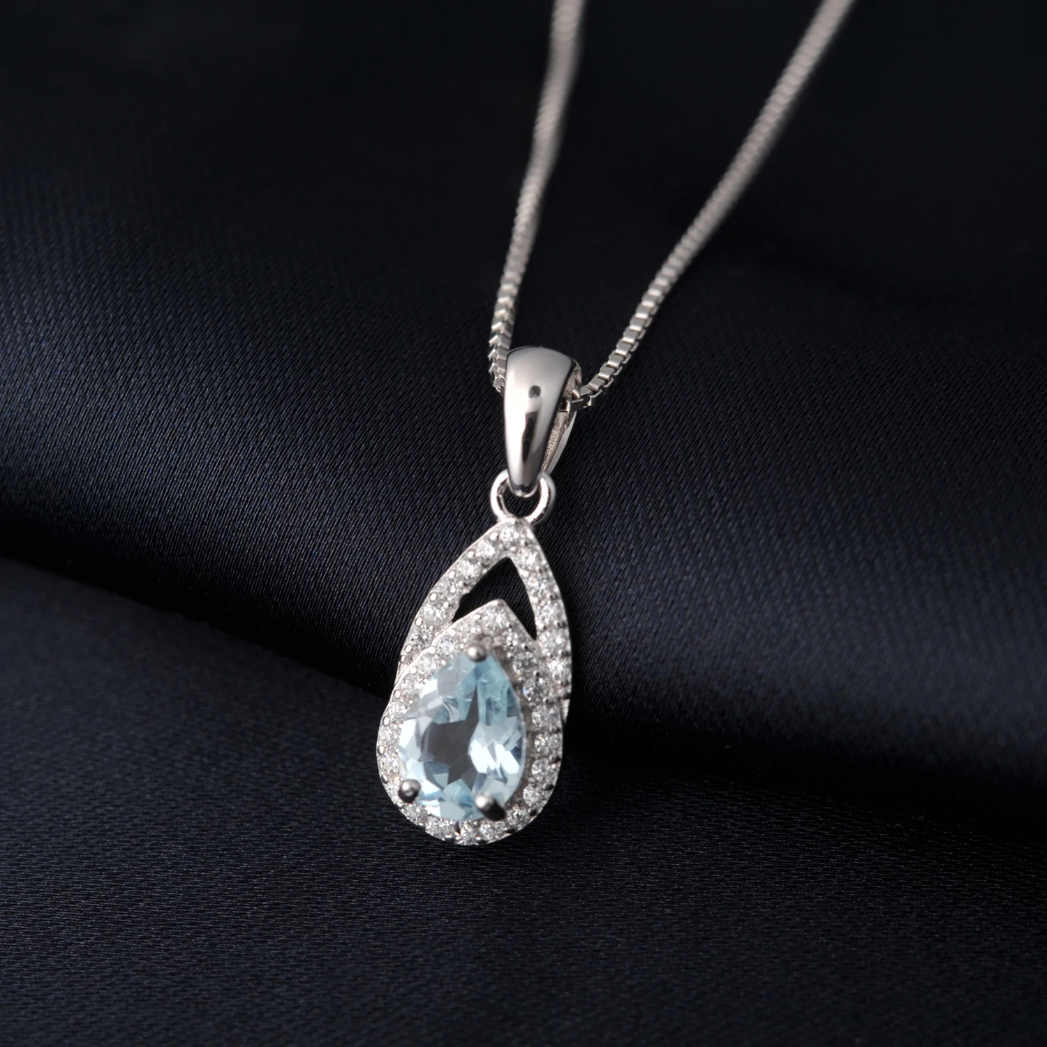 Potiy Pear Natural Sky Blue Topaz Pendant Necklace No Chain 925 Sterling Silver For Women Daily Party Jewelry - Image 2