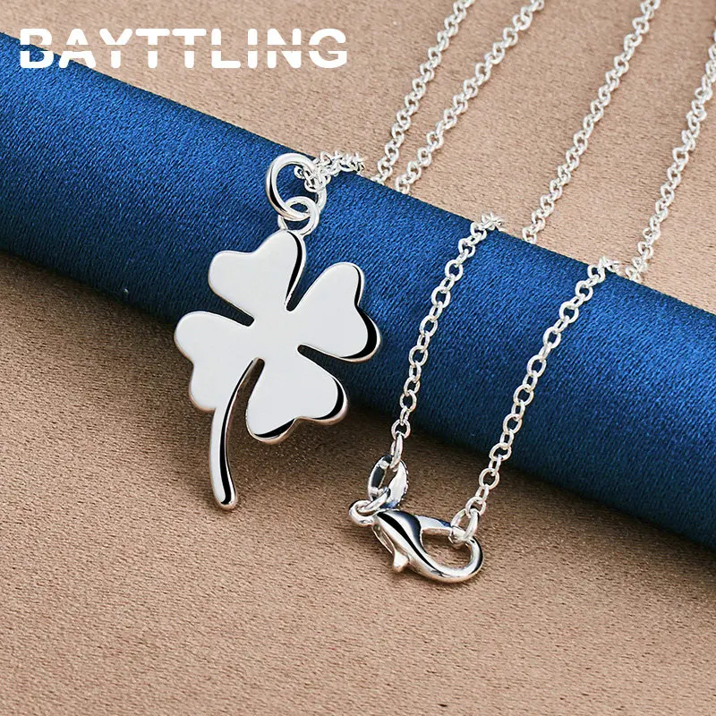 Charm 925 Sterling Silver 16-30 Inches Fine Four Leaf Clover Necklace For Women Fashion Wedding Gifts Jewelry Party