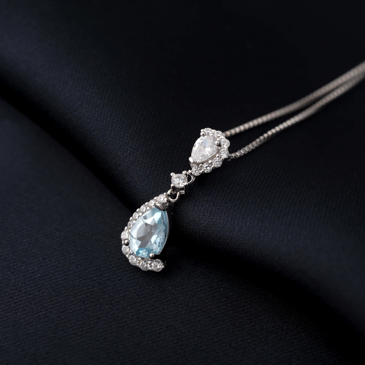 Potiy Pear Natural Sky Blue Topaz 925 Sterling Silver Pendant Necklace Gemstone Statement Women Without Chain valentines gift - Image 2