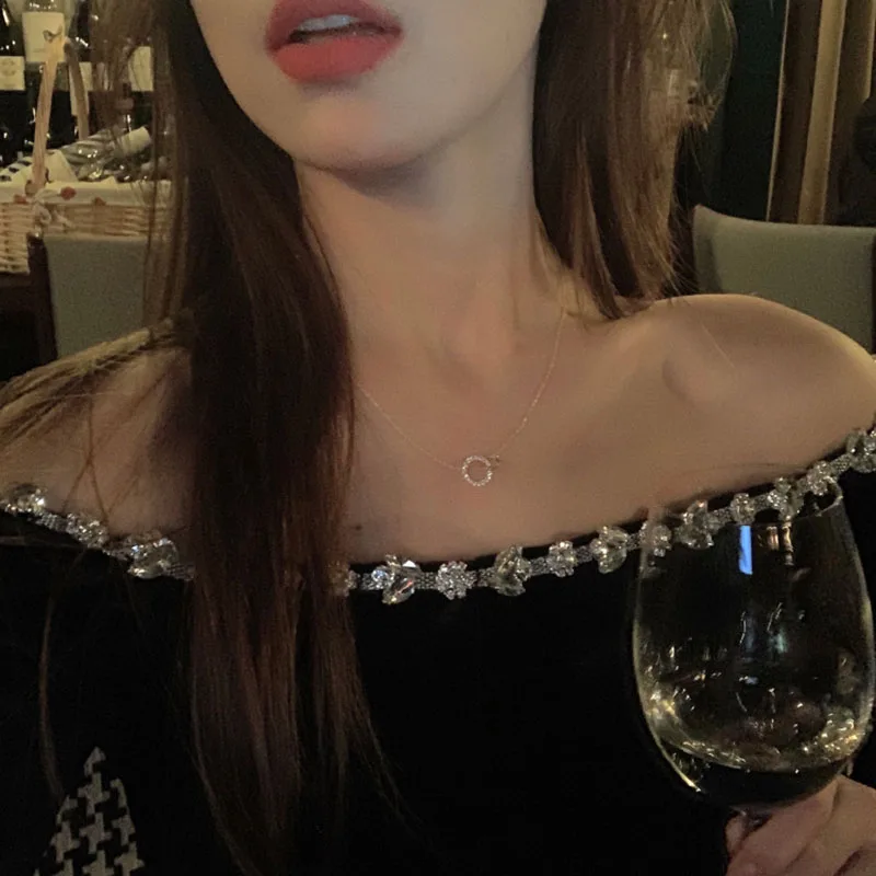 New 925 Sterling Silver Round Necklace Double Circle with Zircon Pendant Choker Birthday Gift Chains for Women Fashion Jewelry - Image 2