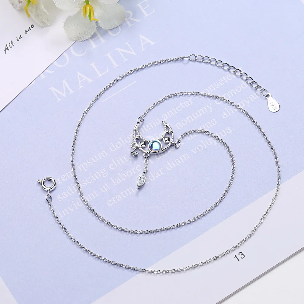 Female Moon Crystal Necklaces Pendant 925 Sterling Silver Aesthetic Fashion Chain Vintage Luxury Quality Jewelry for women - Image 3