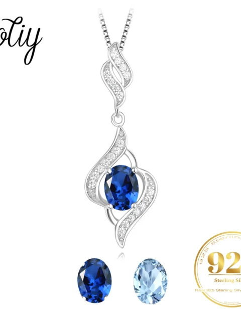 Potiy Oval Shape 1.75ct Created Sapphire Sky Blue Topaz Pendant Necklace No Chain 925 Sterling Silver for Women Daily Jewelry
