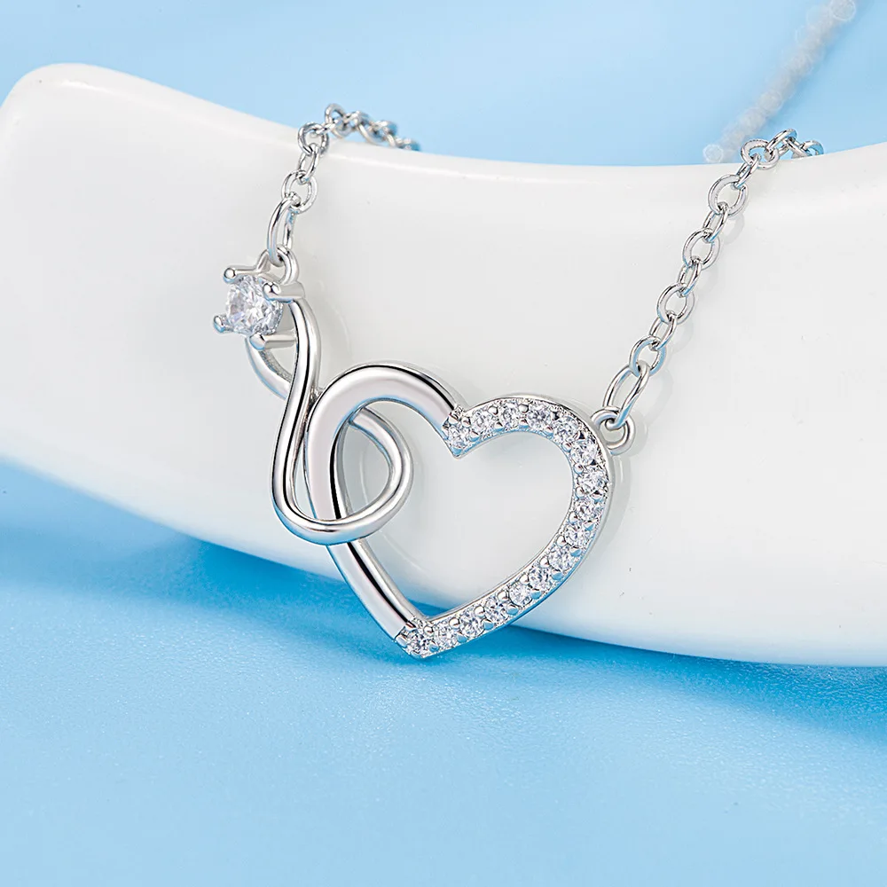 925 Sterling Silver Zircon Heart Interlocking Necklaces For Women Luxury Quality Jewelry Gift Female GaaBou - Image 3