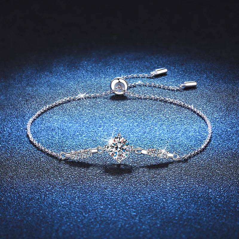 1 Carat Moissanite 925 Sterling Silver Women Bracelet Round Cut Bracelet White Gemstone Anniversary Jewelry 2023