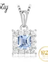 Potiy Square Natural Sky Blue Topaz Pendant Necklace No Chain 925 Sterling Silver For Women Daily Party Jewelry