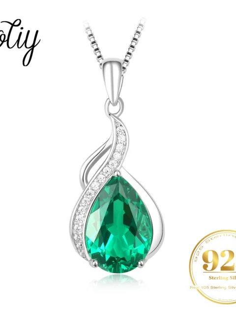 Potiy Pear Shape 2.72ct Nano Emerald Pendant Necklace No Chain 925 Sterling Silver for Women Daily Wedding Party Jewelry