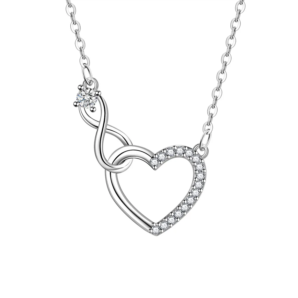 925 Sterling Silver Zircon Heart Interlocking Necklaces For Women Luxury Quality Jewelry Gift Female GaaBou - Image 2