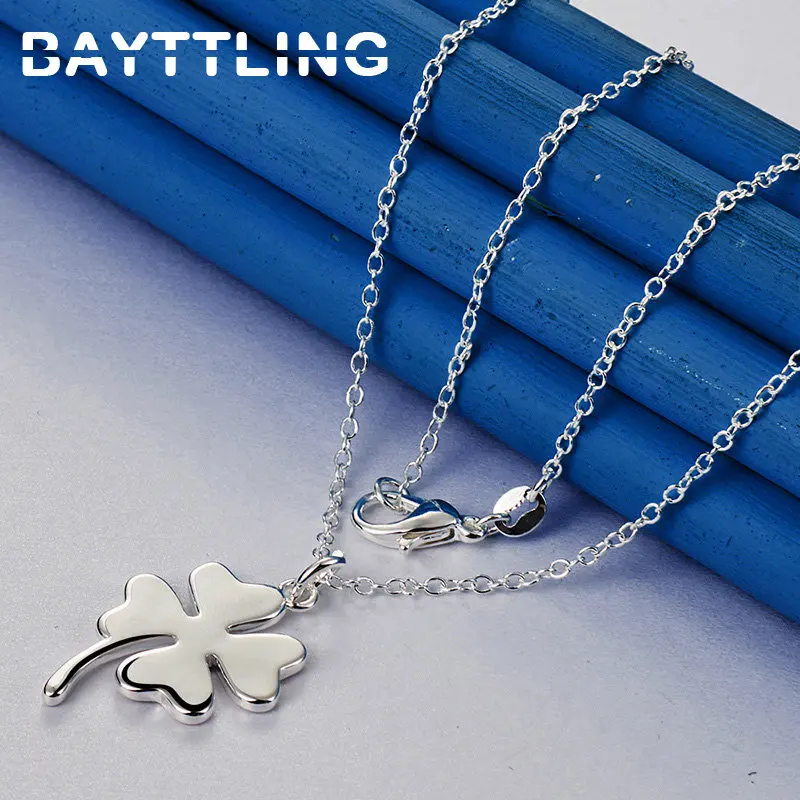 Charm 925 Sterling Silver 16-30 Inches Fine Four Leaf Clover Necklace For Women Fashion Wedding Gifts Jewelry Party - Image 2