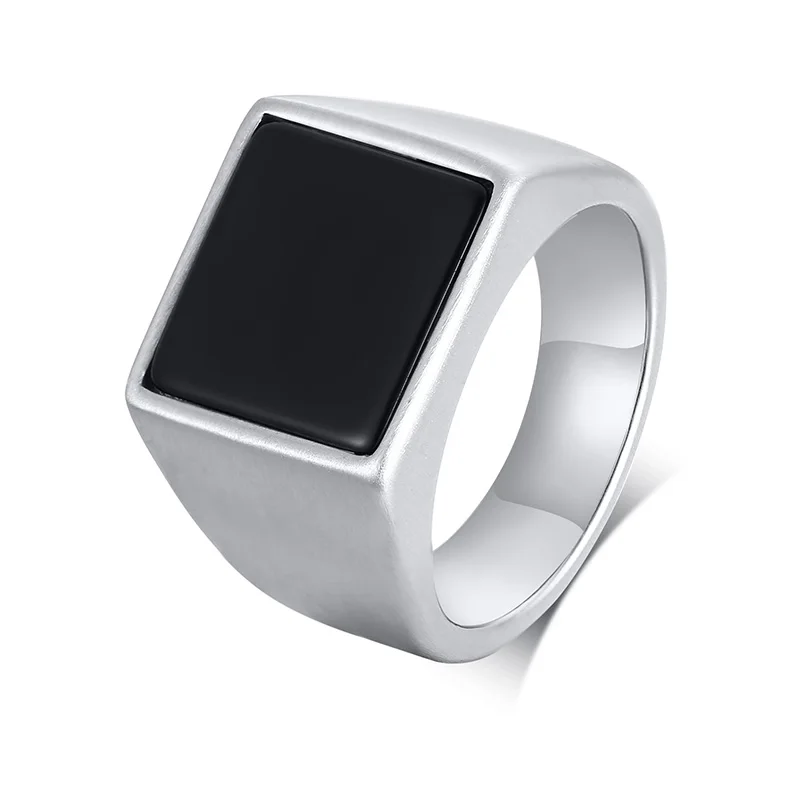 Ring for Men, Stainless Steel Square Signet Ring, Black Enamel Men's Pinky Rings,Gents Jewelry - Image 5