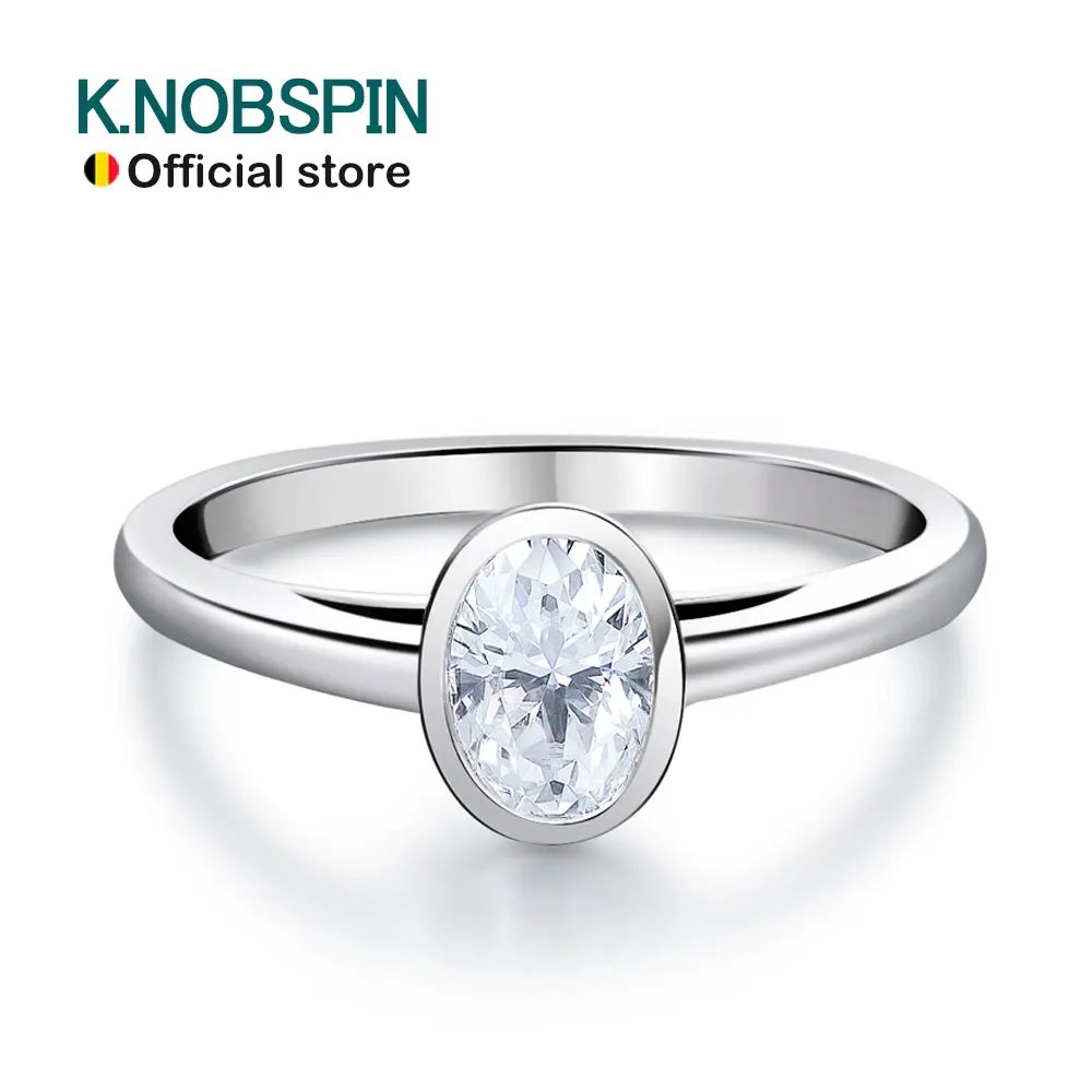 KNOBSPIN D VVS1 Oval Moissanite Ring Original 925 Sterling Silver Plated 18k Gold with GRA Certificates Wedding Rings for Women