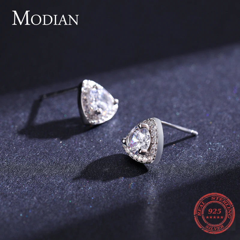 Modian 925 Sterling Silver Luxury Triangle Stud Earrings for Women Sparkling Clear Cz Ear Studs Fine Elegant Weddings Jewelry - Image 4