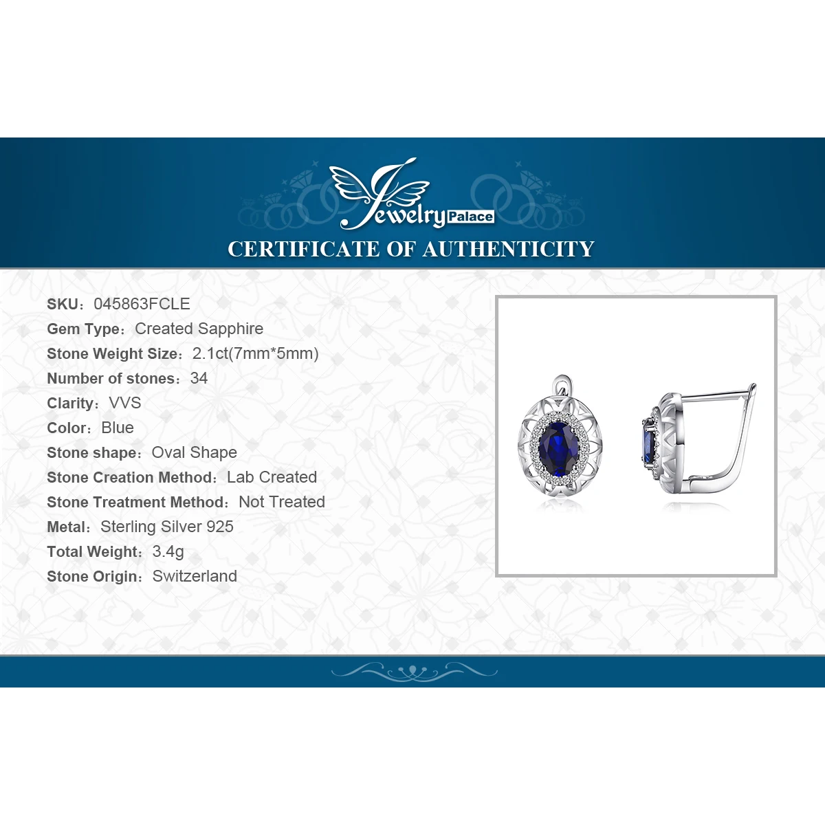 JewelryPalace Oval Cut Created Blue Sapphire 925 Sterling Silver Hoop Earrings for Women Fashion Statement Gemstone Jewelry - Image 6